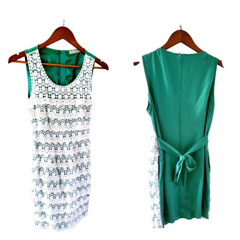 Comme Toi Crochet Tier Dress White and green Small/Medium